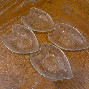 Set of 4 Clear Glass Textured Gold Rim Peach Heart-Shaped Appetizer Plates